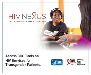 Banner of Black transgender patient talking with clinician.