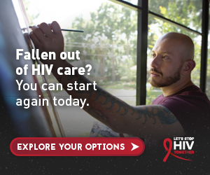 CDC Together campaign banner of Andres, a Latino gay man painting. Get in HIV care.