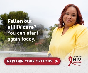 CDC Together campaign banner of Bridgette, an African American woman. Get in care.