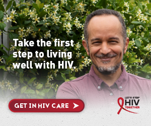 CDC Together campaign banner of Eddie, a Latino man. Get in care.