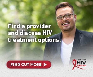 CDC Together campaign banner of Gabriel a Latino man. Find a provider. Get in care.