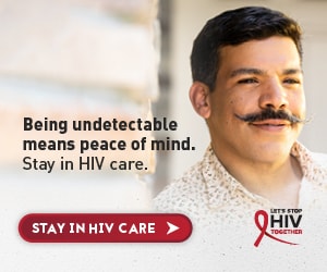 CDC Together campaign banner of Marco, a Latino man. Undetectable. Stay in care.