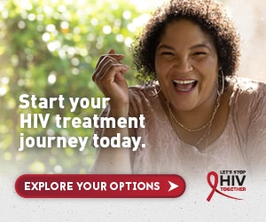 CDC Together campaign banner of Tanisha, a bisexual Latina woman smiling. Get in HIV care.