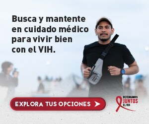 Web banner de Alex, un hombre Latino gay trotando. Busca y mantente en cuidado médico.
