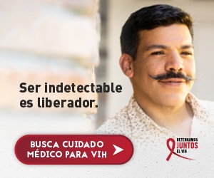 Web banner de Marco, un hombre gay Latino sonriendose. Ser indetectable es liberador.