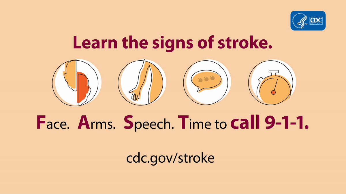 Learn the signs of stroke. Face. Arms. Speech. Time to call 911.