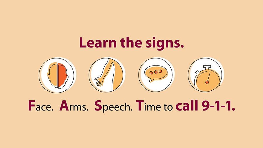 Face. Arms. Speech. Time to call 9-1-1.