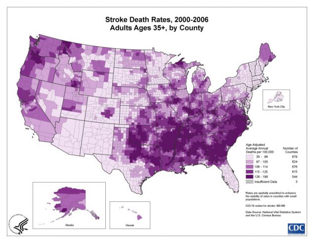 Map of stroke hospitalization rates.