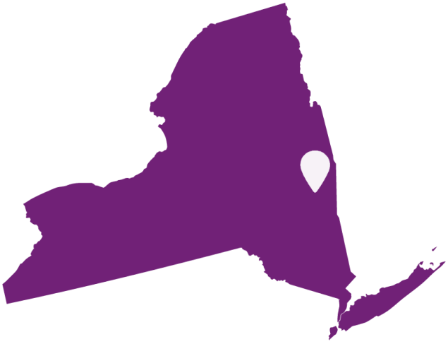 Outline of New York with Research Foundation for Mental Hygiene highlighted