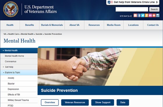 Screenshot of the U.S. Department of Veterans Affairs home page