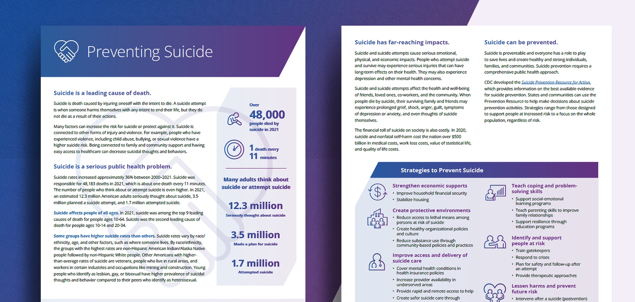 Banner showing screenshots of the Preventing Suicide Fact Sheet PDF