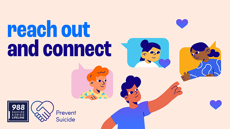 Person reaching out to touch others. Reach out and connect. Prevent suicide.
