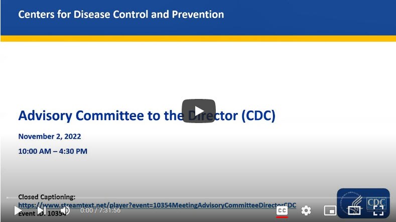 Image of meeting presentation 11/2/2022 Advisory Committee for the Director (CDC)