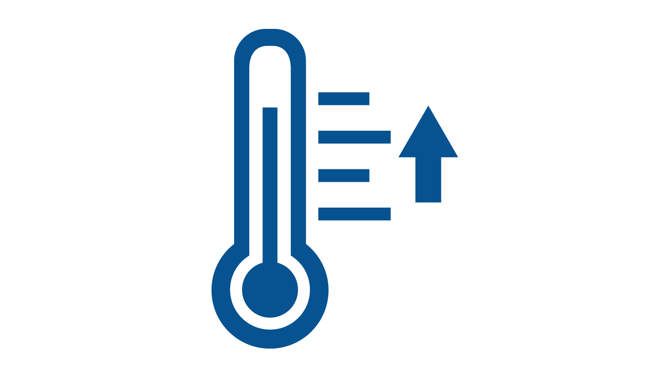 Icon of a blue thermometer with an up arrow
