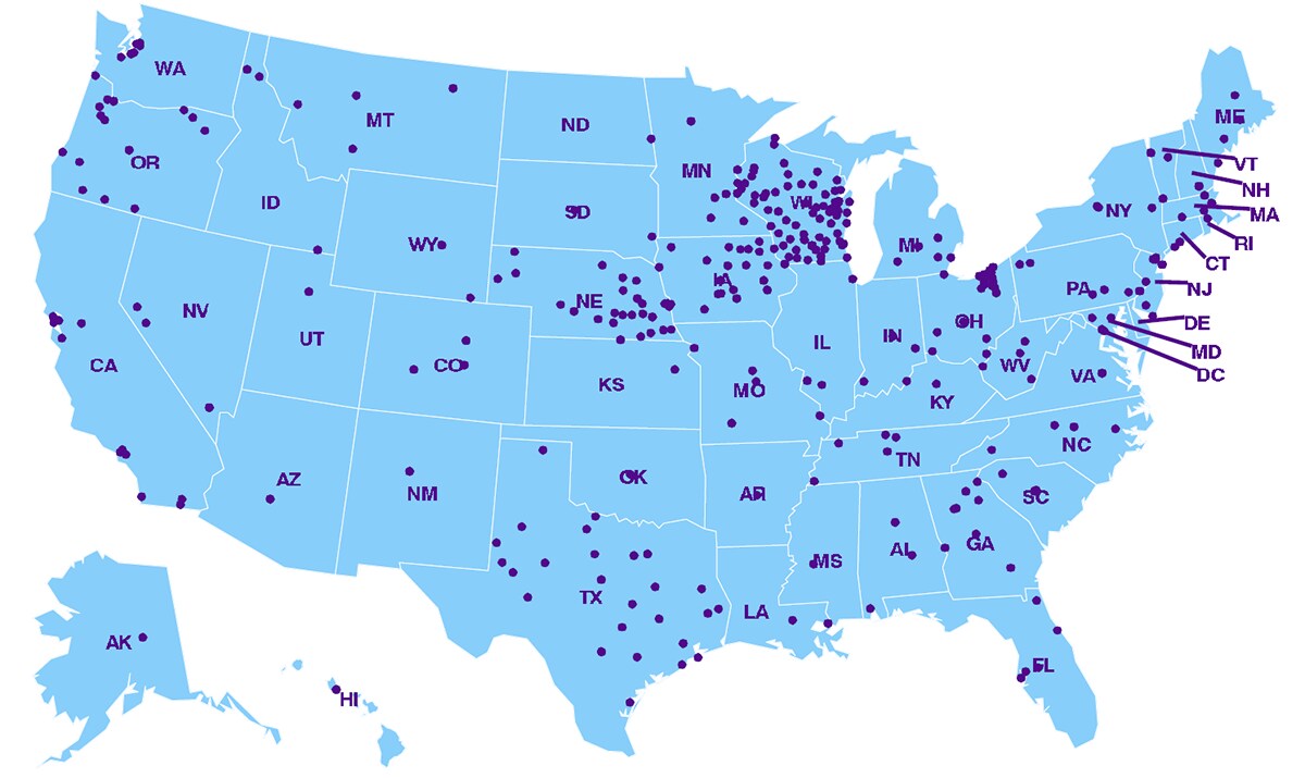 Map of NREVSS laboratories in the U.S.