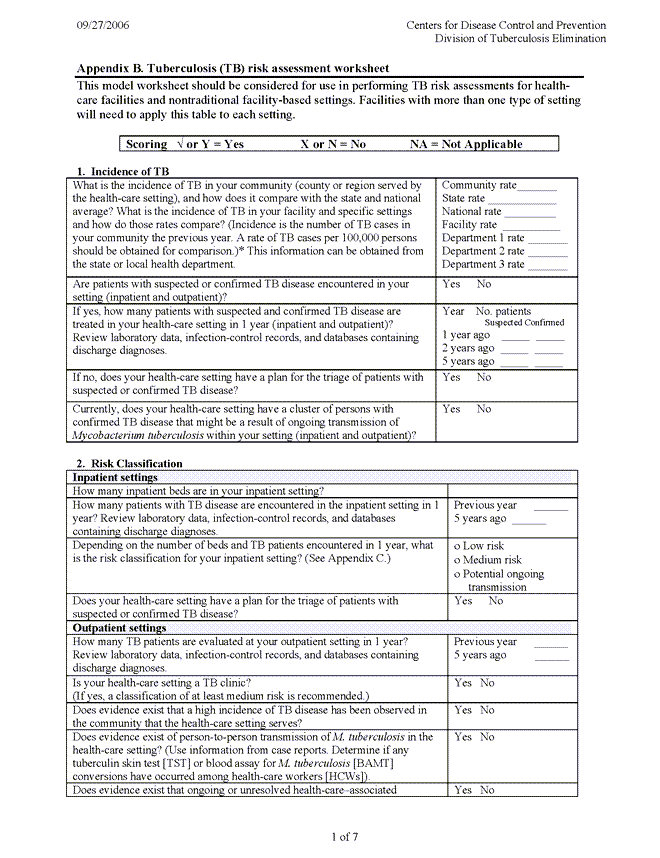 Tuberculosis Risk Assessment for Health Care Facilities | TB Prevention ...