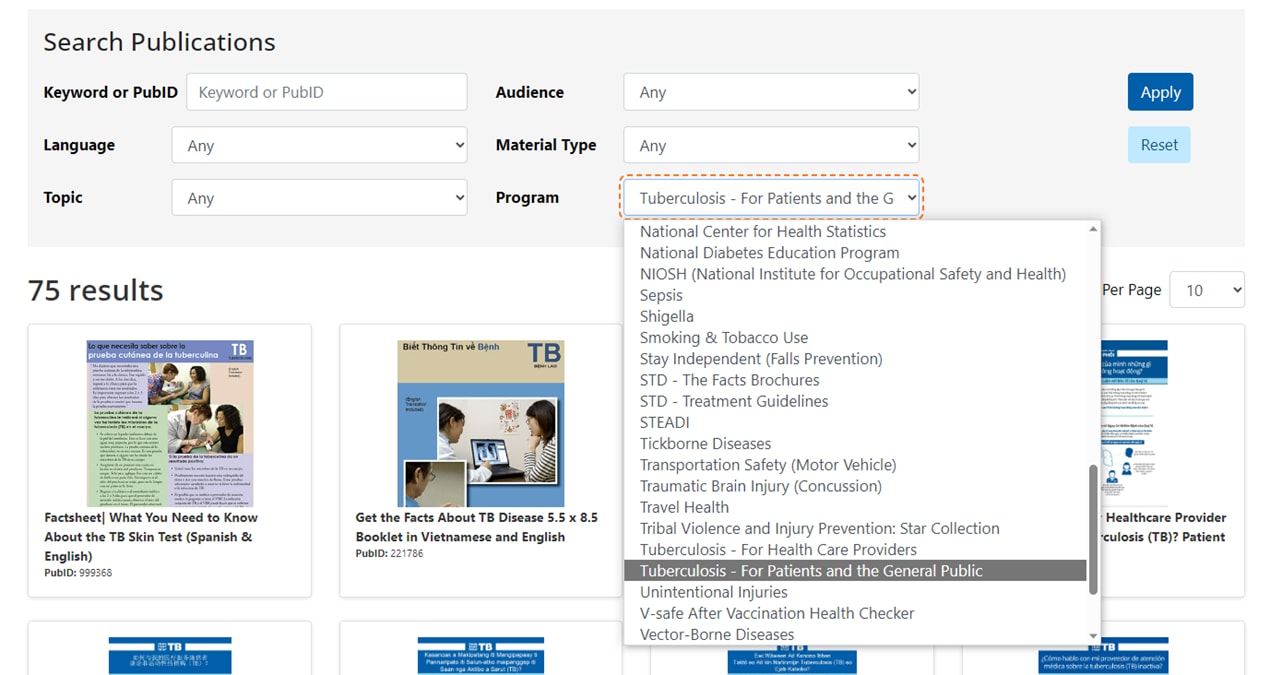 A Screenshot of the program down menu for TB Patient.