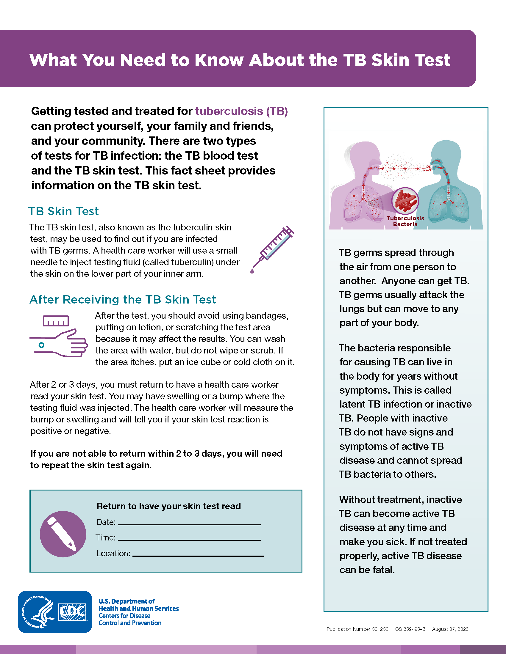 What You Need to Know About the TB Skin Test Fact Sheet