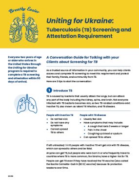 Conversation Guide titled: Uniting for Ukraine: Tuberculosis Screening and Attestation Requirement