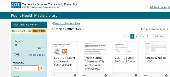 Public Health Media Library screen capture