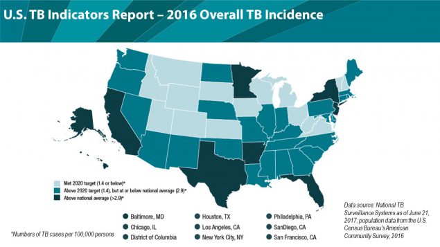 Map of TB Incidence in the U.S. in 2016