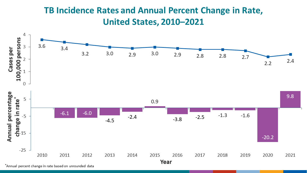 The top graph shows incidence rates (cases per 100,000 persons) since 2010.