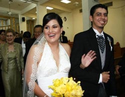 Liliana with her husband on their wedding day