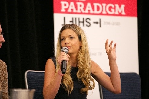 Kate O’Brien speaking at a TB event.
