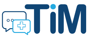 Text Illness Monitoring System logo. Text displaying "TIM" acronym is displayed with image of text box and medical symbol.
