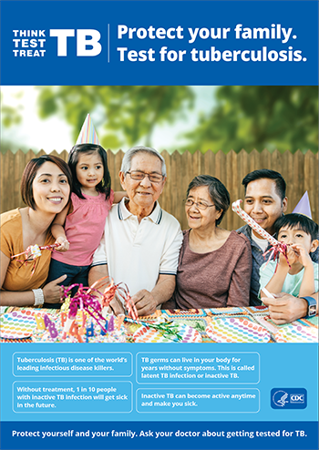 A Print Ad featuring a family birthday celebration with key messages about TB.