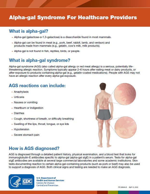 Alpha-gal Syndrome for Healthcare Providers fact sheet thumbnail