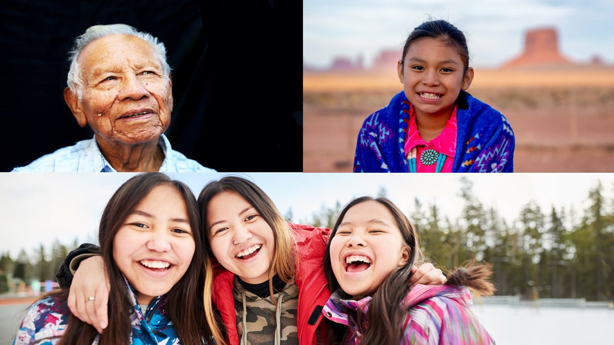 three images of smiling American Indian/Alaska Native people showing health equity and tobacco