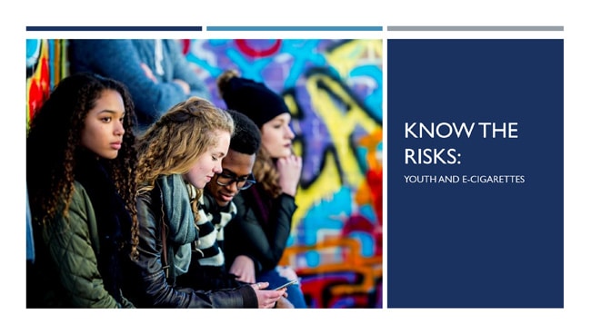 Cover for Know the Risks Youth presentation which is a picture of teenage youth in front of graffiti.