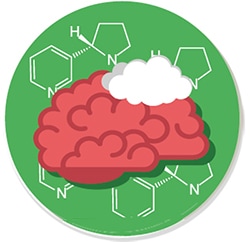 Image of a brain with a cloud and chemistry numbers