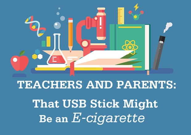 Teachers and parents: that USB stick Might be an E-cigarette - Image of things you associate with school: an apple; books; pencil; testtubes; microscope