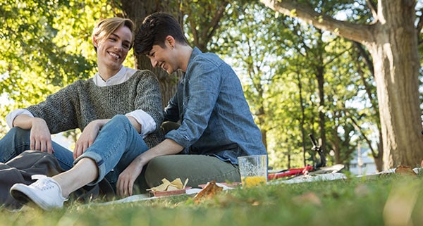 Lesbian couple having a picnic