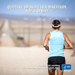 Photo of a jogger with the caption: Quitting Smoking is a Marathon, Not a Sprint