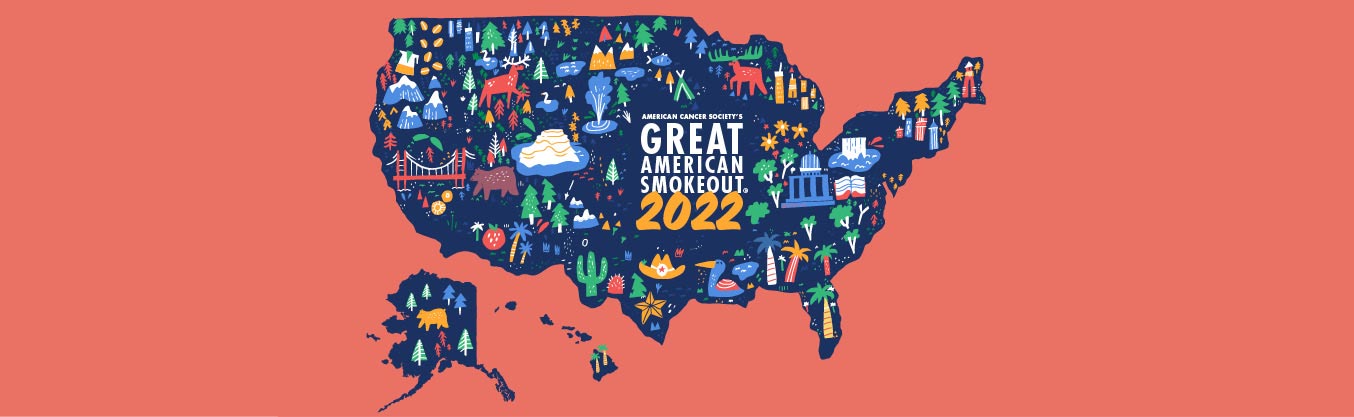 Map of America with various drawings covering it and the words Great American Smokeout 2022