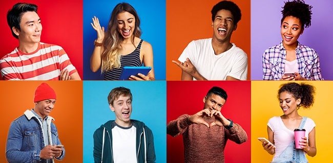 Montage of ethnically diverse, happy young people