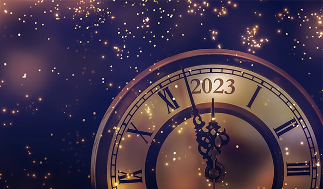 clock with 2023 and starry night background