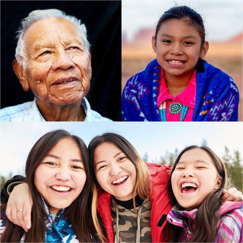 four images of smiling American Indian/Alaska Native people showing health equity and tobacco