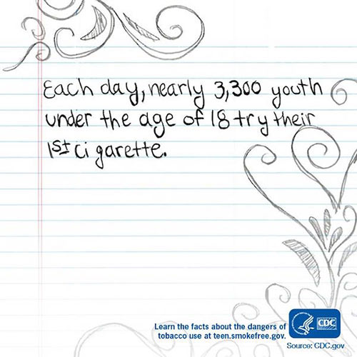 Each day, nearly 3,300 youth under the age of 18 try their 1st cigarette.