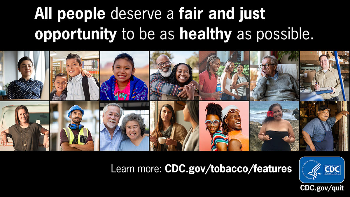 An image featuring a diverse group of individuals, accompanied by the caption: All people deserve a fair and equitable opportunity to achieve optimal health.