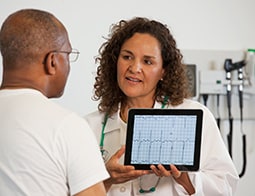 Doctor reviewing an ECG with patient.