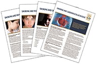 Image of fact sheets that have different topics on how smoking affects other factors