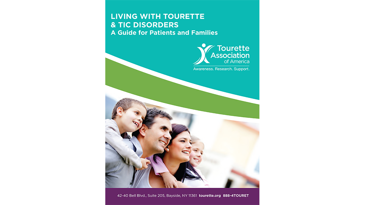 Cover of tool kit for patients and families titled, "Living with Tourette and Tic Disorders"
