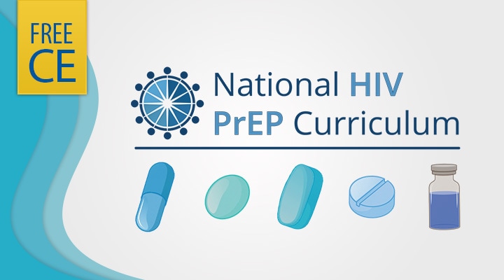 National HIV PrEP Curriculum text with circular logo and pills