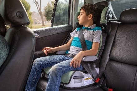 Stage 3. Booster seat: After outgrowing their forward-facing car seat and until the seat belt fits properly.