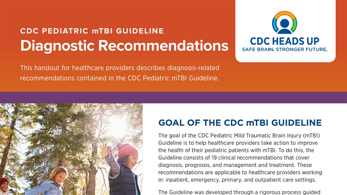 CDC pediatric mTBI guideline diagnostic recommendations