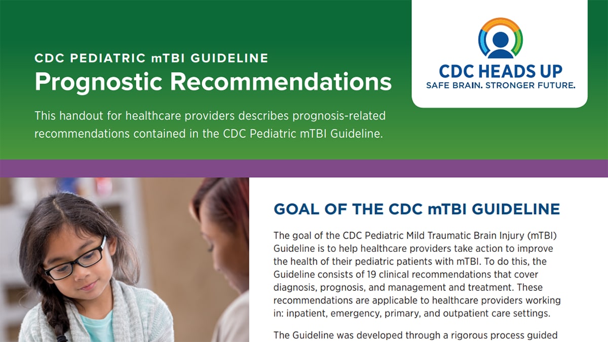 CDC pediatric mTBI guideline prognostic recommendations